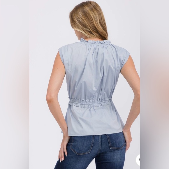 Light Blue Sleeveless Front Tie Peplum Top - Picture 2 of 5